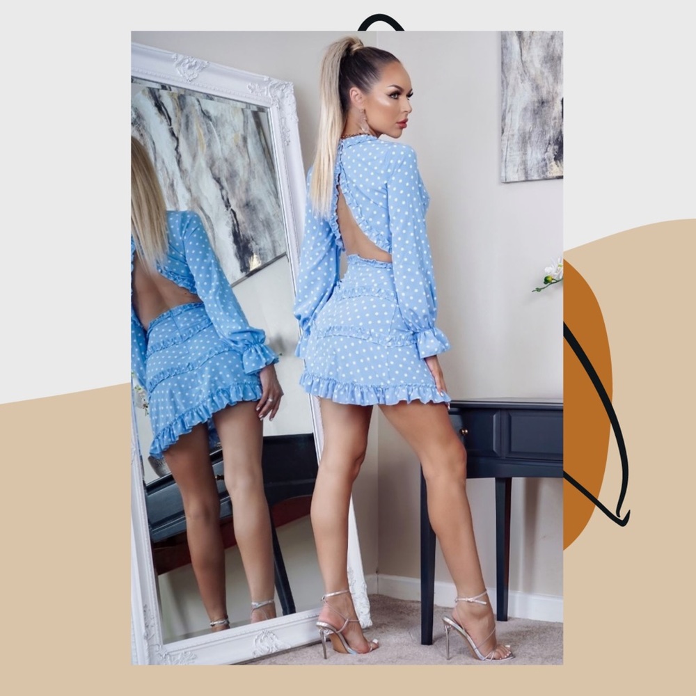 Polka Dot Frill Trim Tiered Backless Mini Dress - Picture 8 of 16